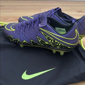 Nike Purple and Neon Yellow Soccer Cleats Hyervenom 9.5 new